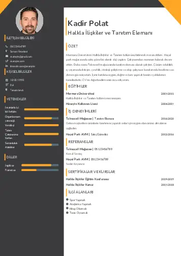 Halkla İlişkiler Cv Örnekleri cv indir
